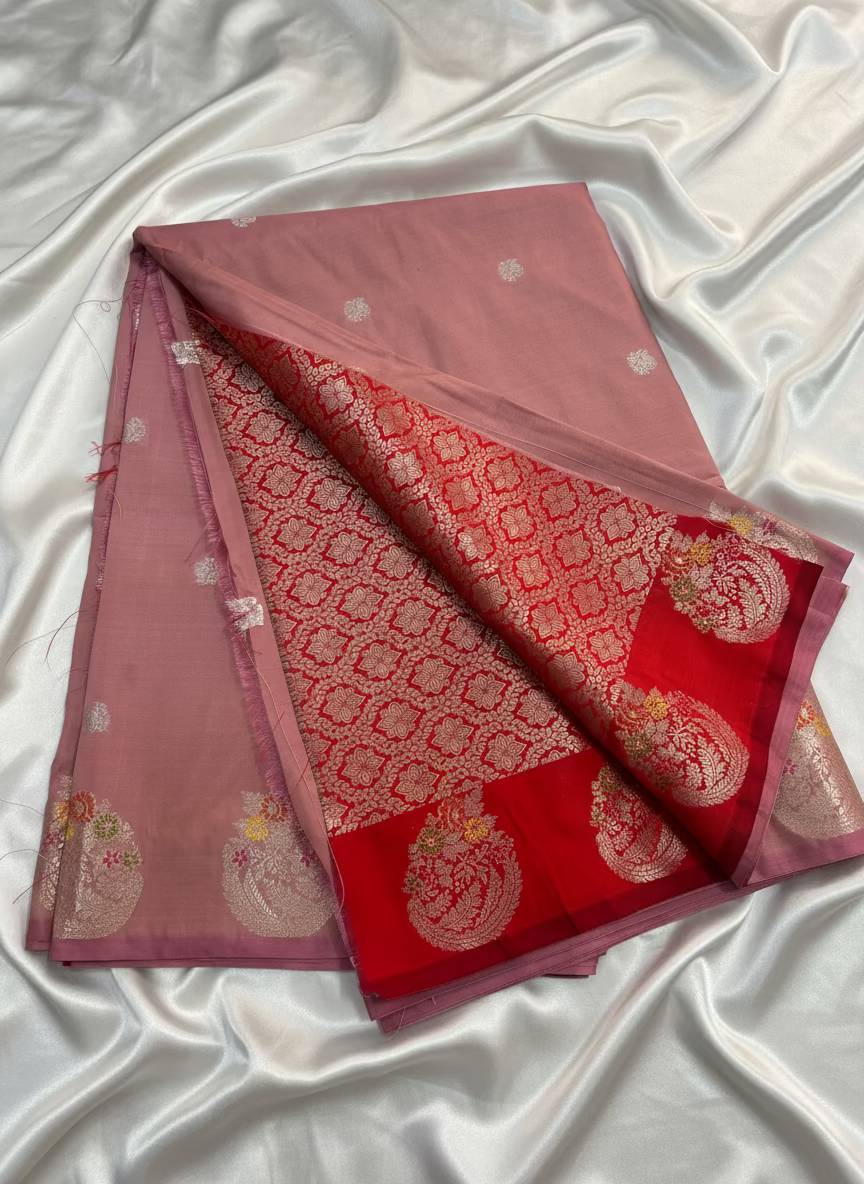 Peach Banarasi Katan Silk Saree with Sona Rupa weaving -  Designer Traditional wear