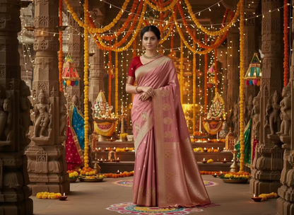 Peach Banarasi Katan Silk Saree with Sona Rupa weaving -  Designer Traditional wear