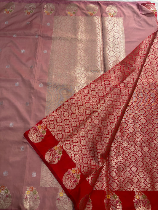 Peach Banarasi Katan Silk Saree - Sona Rupa weaving