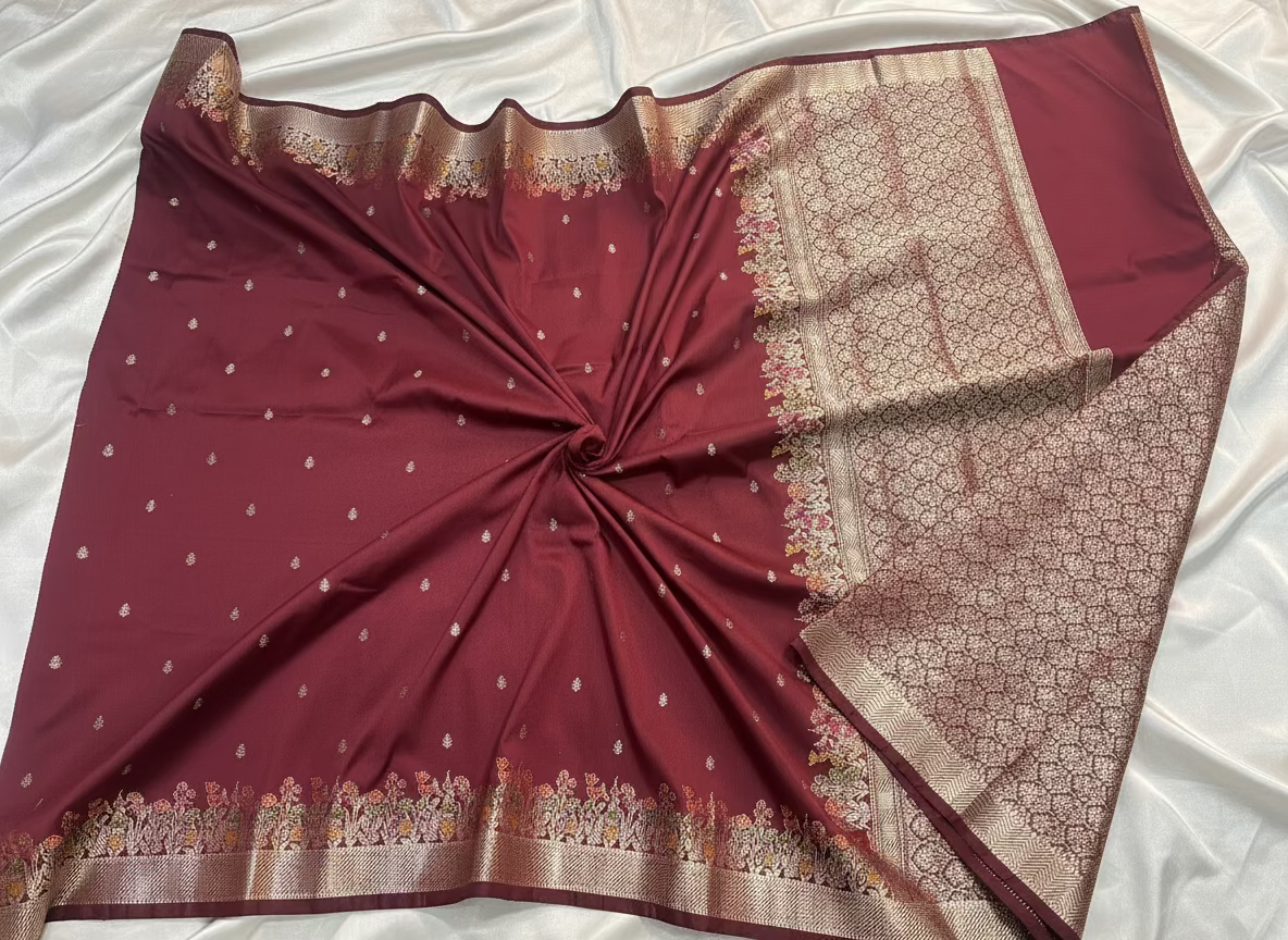 Brown Banarasi Katan Silk Saree with Tilfi Meenakari Border -  Designer Traditional wear
