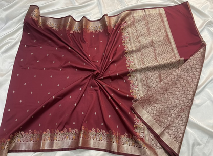 Brown Banarasi Katan Silk Saree with Tilfi Meenakari Border -  Designer Traditional wear