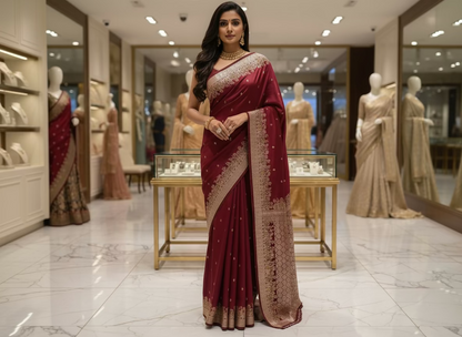 Brown Banarasi Katan Silk Saree with Tilfi Meenakari Border -  Designer Traditional wear