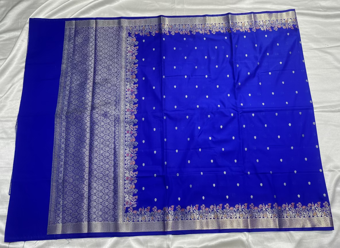 Royal Blue Banarasi Katan Silk Saree with Tilfi Meenakari Border -  Designer Traditional wear
