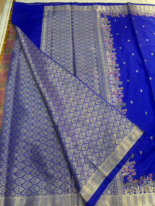 Royal Blue Banarasi Katan Silk Saree with Tilfi Meenakari Border -  Designer Traditional wear