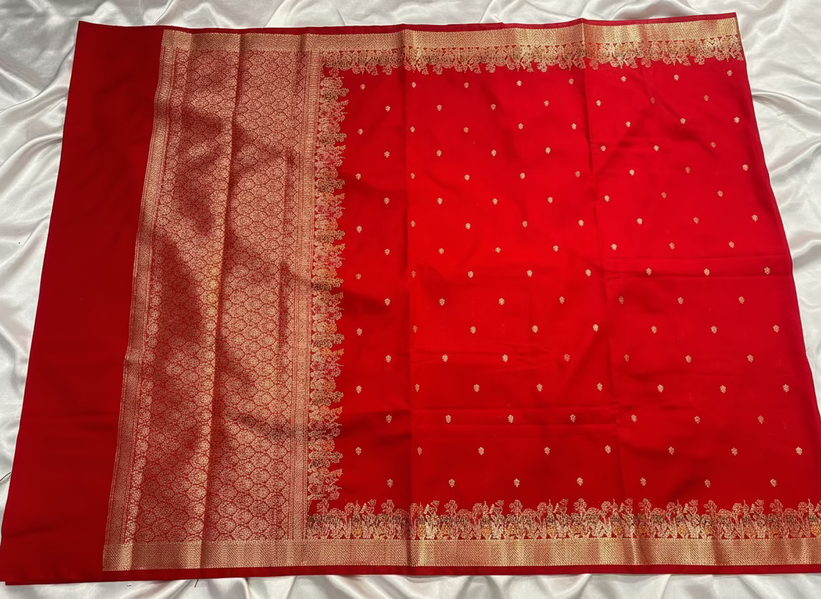 Red Banarasi Katan Silk Saree with Tilfi Meenakari Border -  Designer Traditional wear