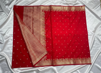 Red Banarasi Katan Silk Saree with Tilfi Meenakari Border -  Designer Traditional wear