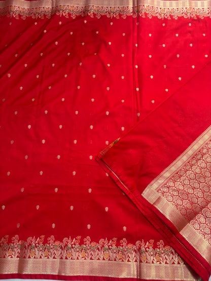 Red Banarasi Katan Silk Saree with Tilfi Meenakari Border -  Designer Traditional wear