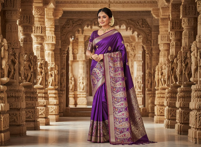 Purple  Banarasi Tilfi Woven Meenakari Katan Silk Saree - Traditional wear