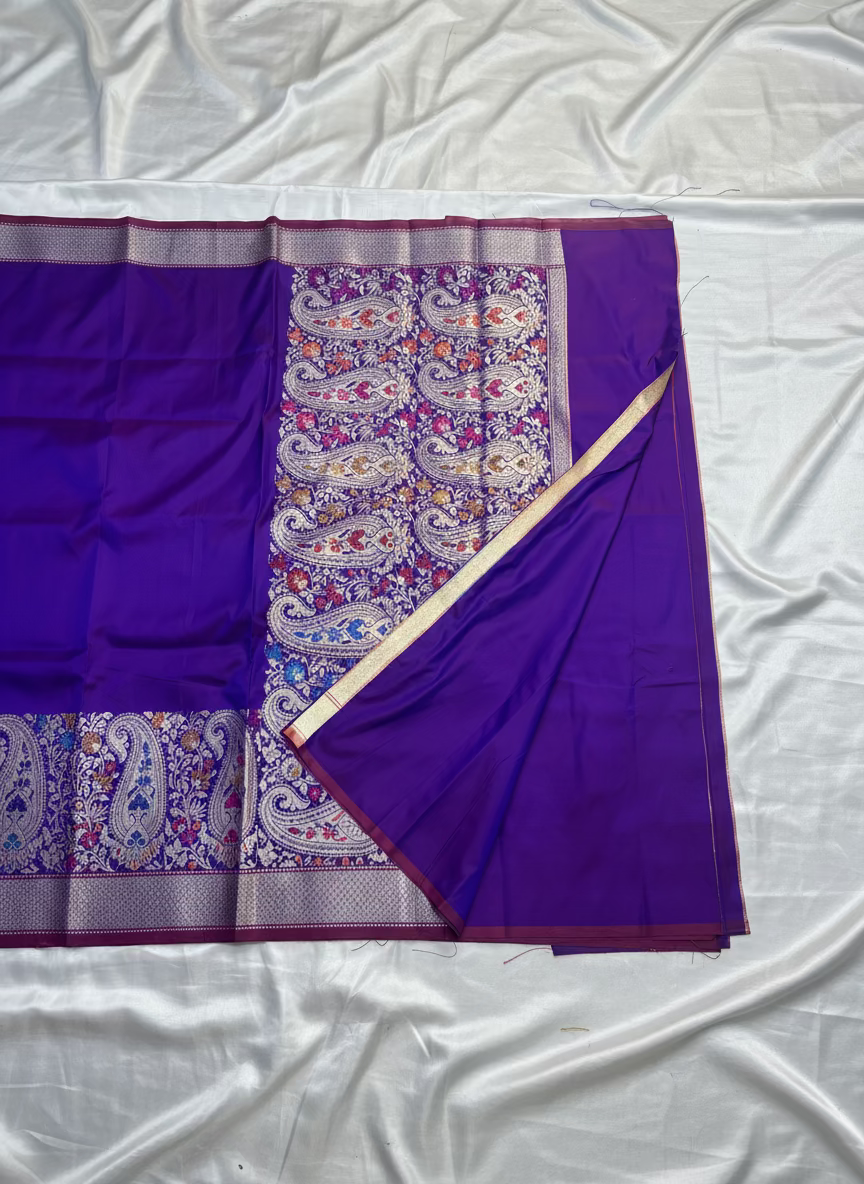 Purple  Banarasi Tilfi Woven Meenakari Katan Silk Saree - Traditional wear