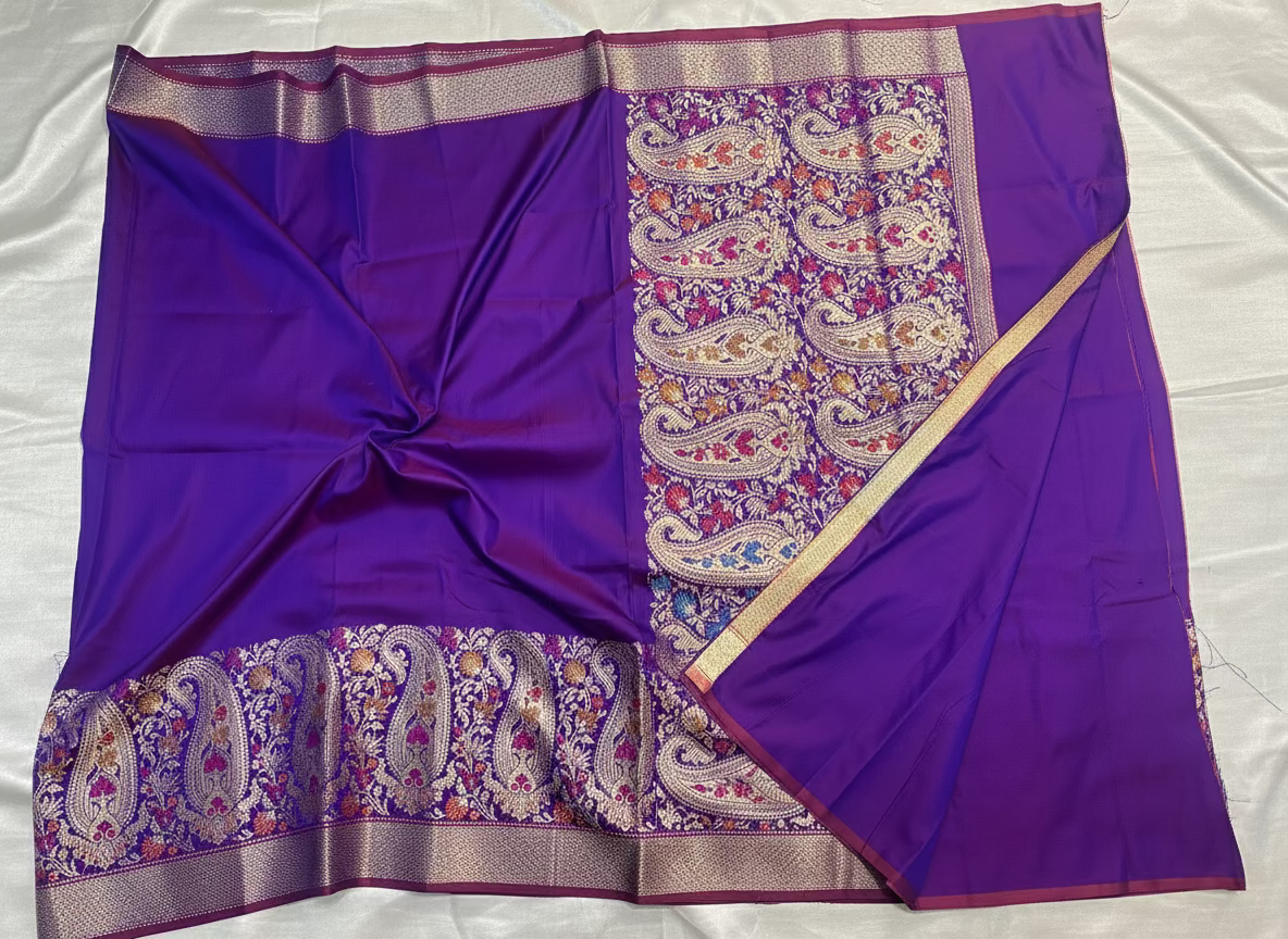 Purple  Banarasi Tilfi Woven Meenakari Katan Silk Saree - Traditional wear