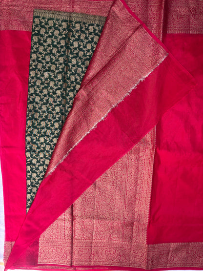 Magenta Banarasi Crape Silk Saree with Copper Zari Border - Traditional Wear