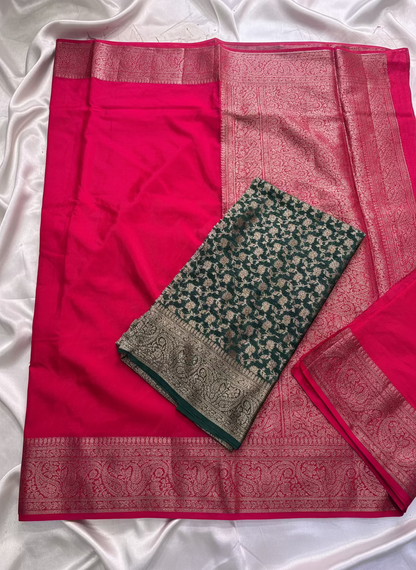 Magenta Banarasi Crape Silk Saree with Copper Zari Border - Traditional Wear