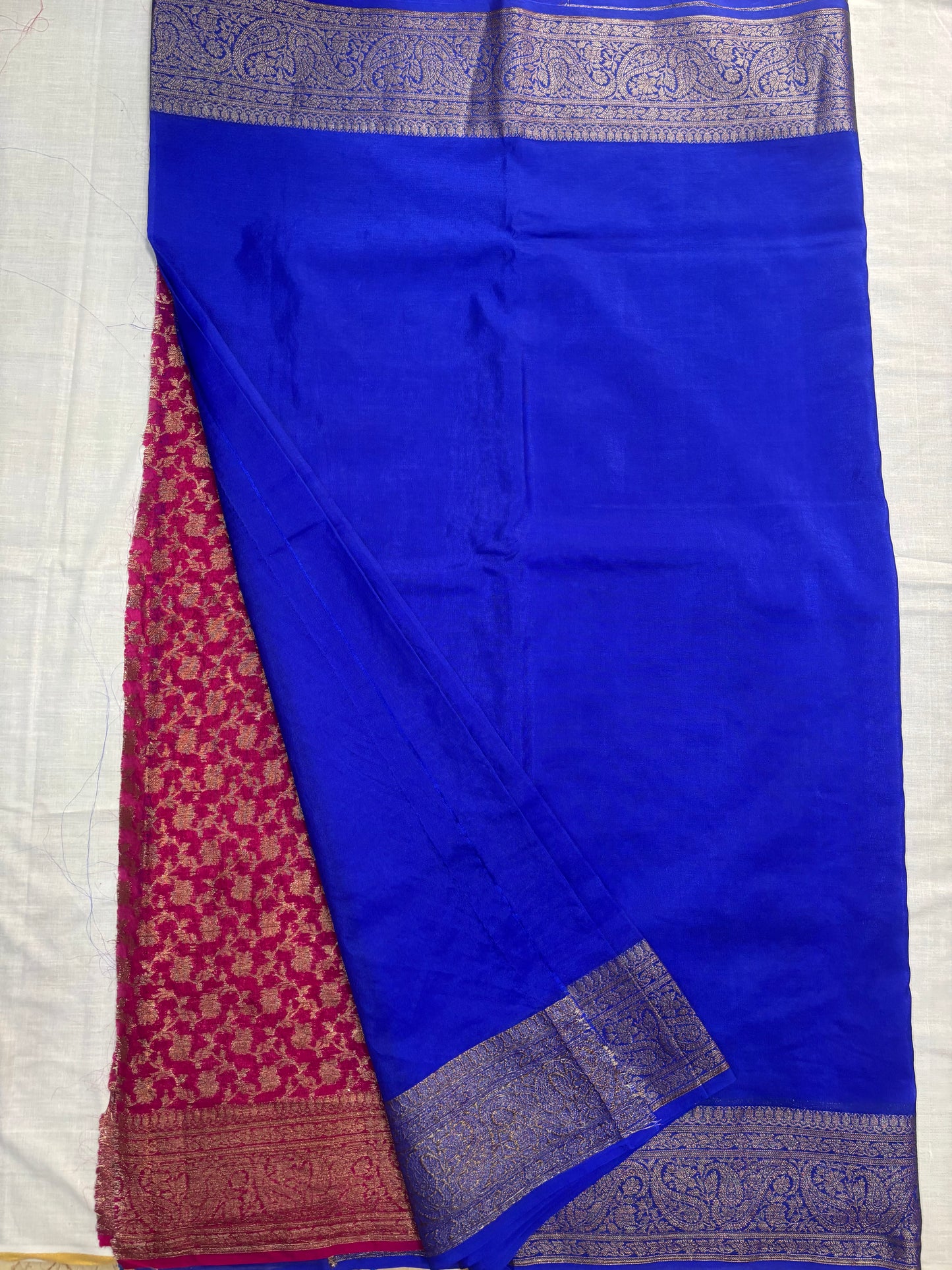 Royal Blue Banarasi Crape Silk Saree with Copper Zari Border -  Designer Traditional wear