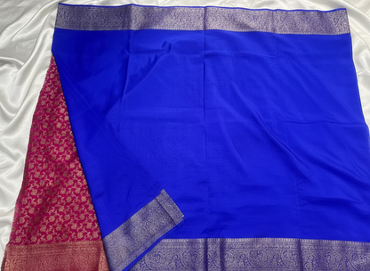 Royal Blue Banarasi Crape Silk Saree with Copper Zari Border -  Designer Traditional wear