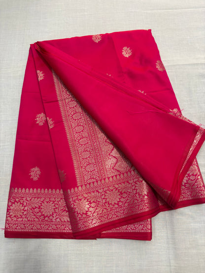 Rani Pink Banarasi Katan Mashru Silk Saree  -  Traditional Wear