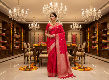 Rani Pink Banarasi Katan Mashru Silk Saree  -  Traditional Wear