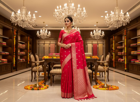 Rani Pink Banarasi Katan Mashru Silk Saree  -  Traditional Wear