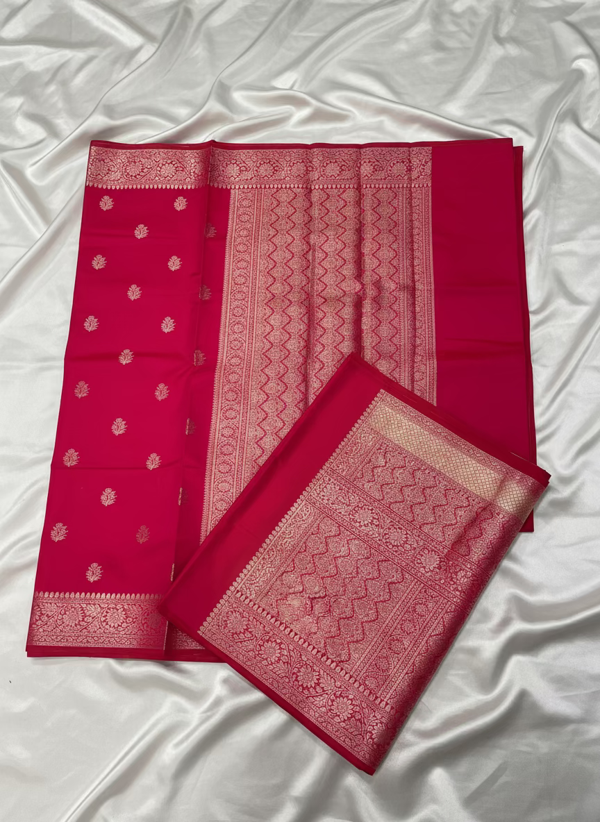 Rani Pink Banarasi Katan Mashru Silk Saree  -  Traditional Wear