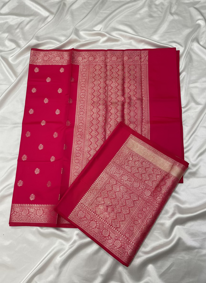 Rani Pink Banarasi Katan Mashru Silk Saree  -  Traditional Wear