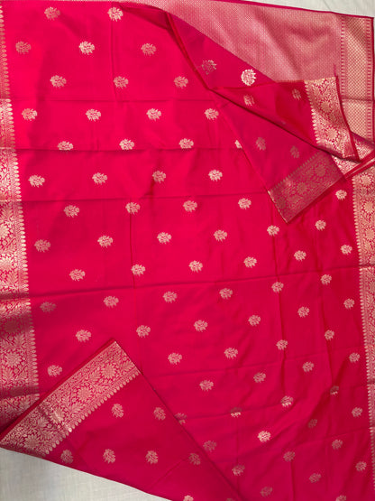 Rani Pink Banarasi Katan Mashru Silk Saree  -  Traditional Wear