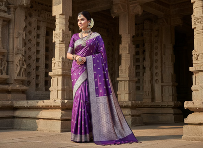 Purple Banarasi Katan Mashru Silk Saree - Traditional Wear