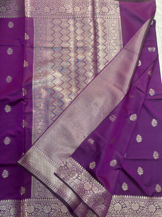 Purple Banarasi Katan Mashru Silk Saree - Traditional Wear