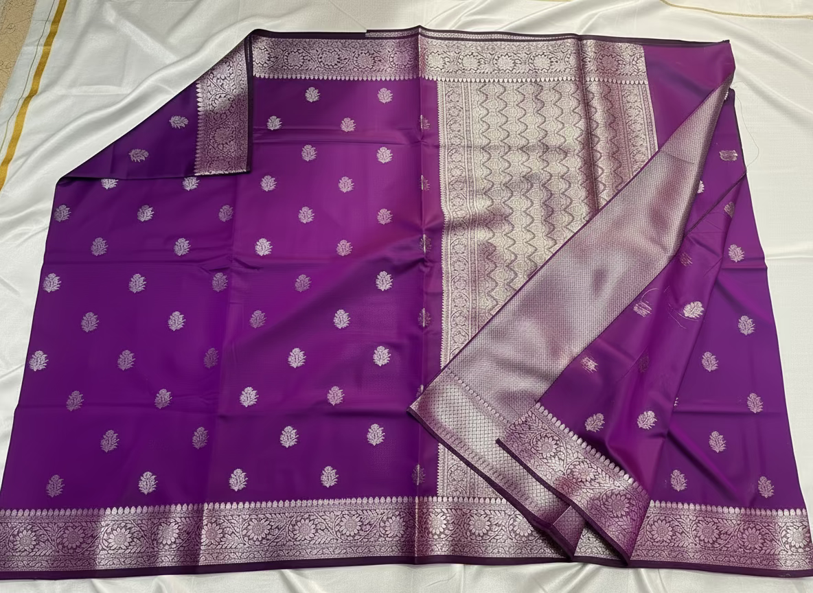 Purple Banarasi Katan Mashru Silk Saree - Traditional Wear