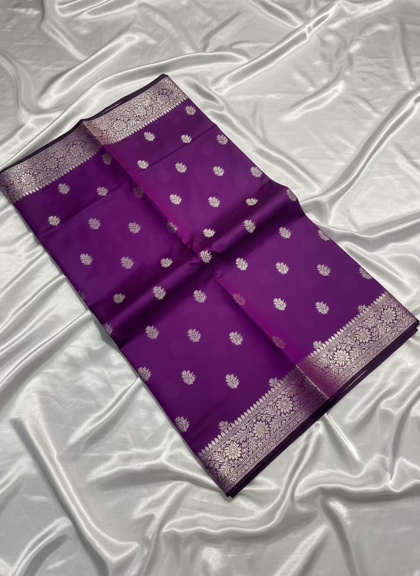 Purple Banarasi Katan Mashru Silk Saree - Traditional Wear