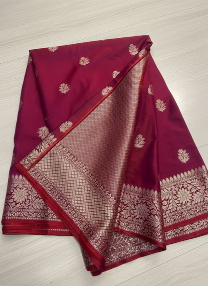 Maroon Banarasi Katan Mashru Silk Saree  -  Traditional Wear