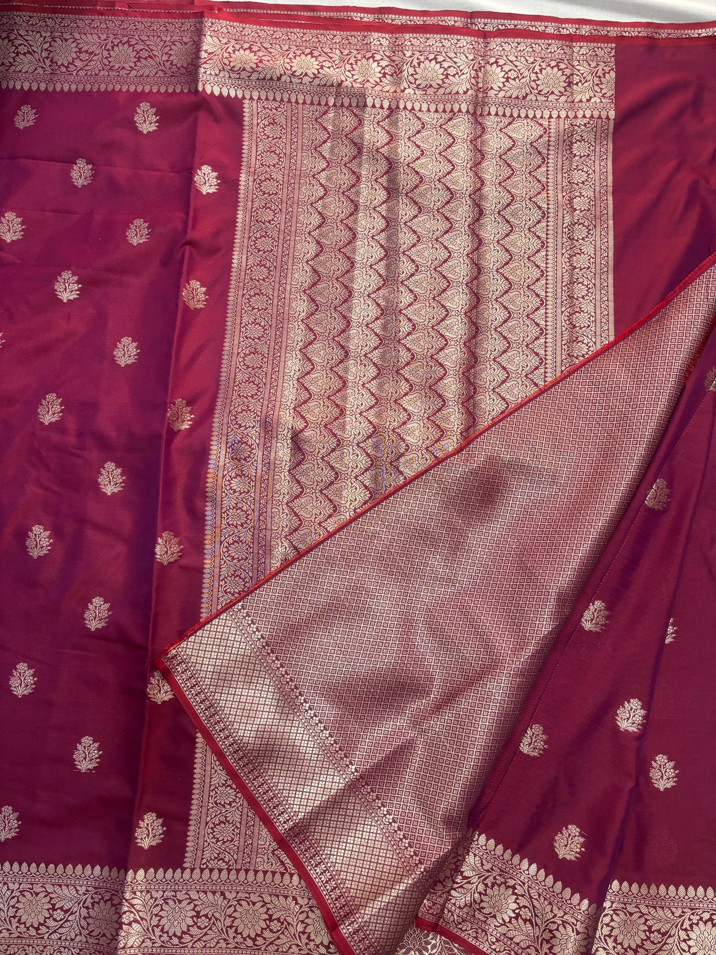Maroon Banarasi Katan Mashru Silk Saree  -  Traditional Wear