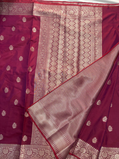Maroon Banarasi Katan Mashru Silk Saree  -  Traditional Wear
