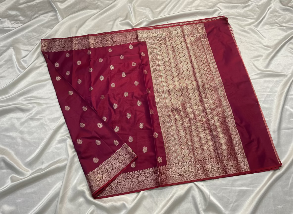 Maroon Banarasi Katan Mashru Silk Saree  -  Traditional Wear