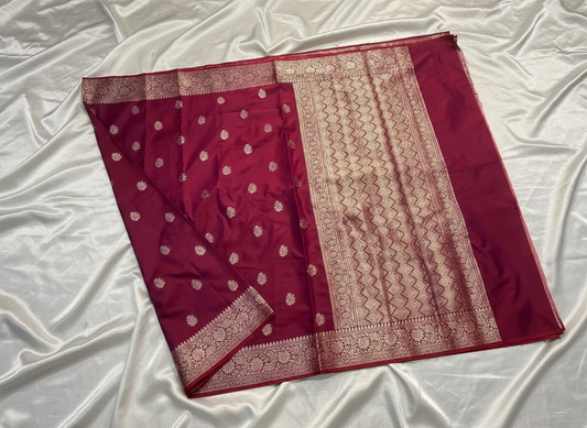 Maroon Banarasi Katan Mashru Silk Saree  -  Traditional Wear