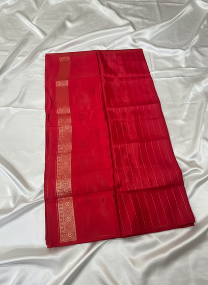 Bight Red Banarasi Pure Mashru Silk with Hexagon shaped Flower Motifs - Designer Party Wear
