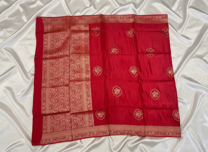 Red Banarasi Pure Mashru Silk with Tanchui Weaving & Floral Pattern - Designer Ethnic Wear