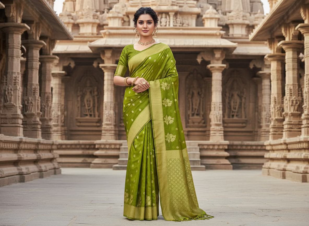 Green Banarasi Warm Silk Saree with Meenakshi Weaving -  Designer Traditional Wear