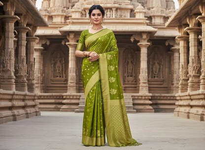 Green Banarasi Warm Silk Saree with Meenakshi Weaving -  Designer Traditional Wear