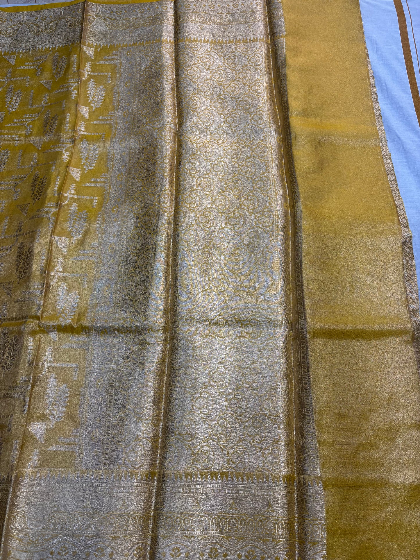 Yellow Banarasi Tissue Katan Silk Saree with Geometrical Weaving -  Designer Traditional Wear