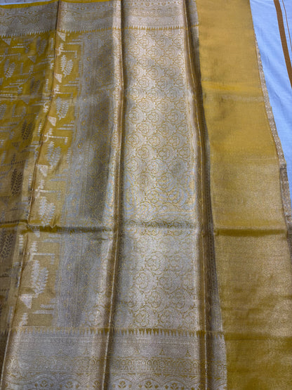 Yellow Banarasi Tissue Katan Silk Saree with Geometrical Weaving -  Designer Traditional Wear