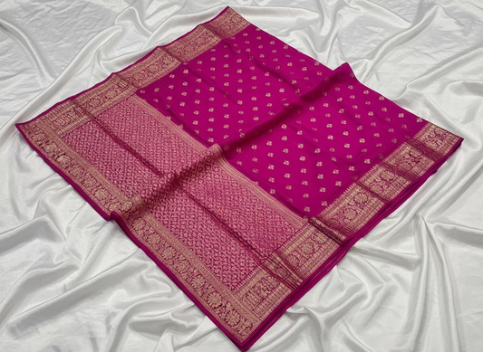 Magenta Banarasi Katan Georgette Saree with Crushed Pallu & Border - Traditional Wear