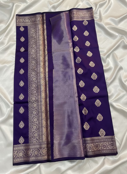 Purple Banarasi Katan Mashru Silk Saree with Water Zari Weaving- Traditional Wear