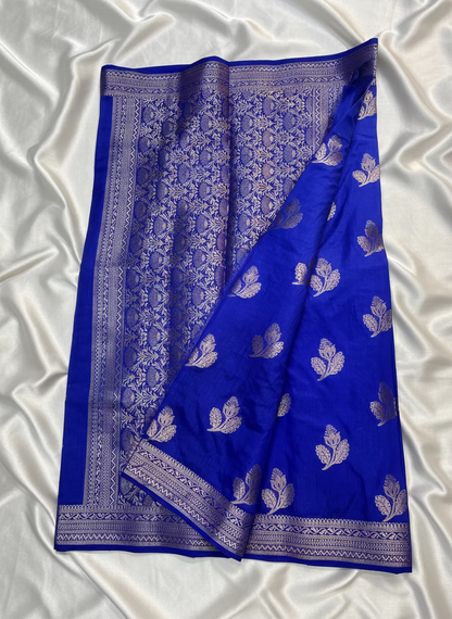 Royal Blue Banarasi Dola Silk with Silver Flower Patterned Weaving -Traditional Wear