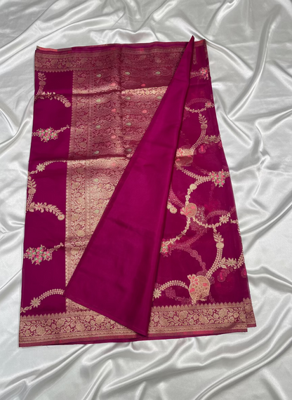 Magenta Banarasi Tissue Silk Saree with Jaal Weaving -  Designer Ethnic Wear