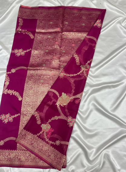 Magenta Banarasi Tissue Silk Saree with Jaal Weaving -  Designer Ethnic Wear