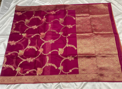 Magenta Banarasi Tissue Silk Saree with Jaal Weaving -  Designer Ethnic Wear