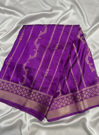 Purple Banarasi Dola Silk Saree with Vertical Jaal & Lines Design - Traditional Wear