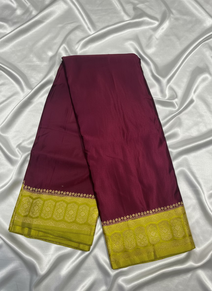 Dark Wine Banarasi Mashru Silk Saree with Geometrical Zari Pallu & Border - Traditional Wear