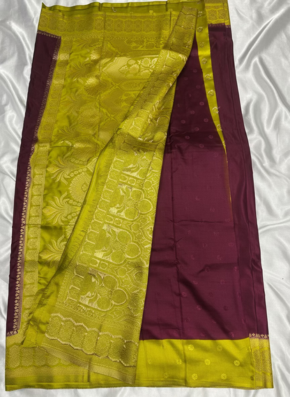 Dark Wine Banarasi Mashru Silk Saree with Geometrical Zari Pallu & Border - Traditional Wear