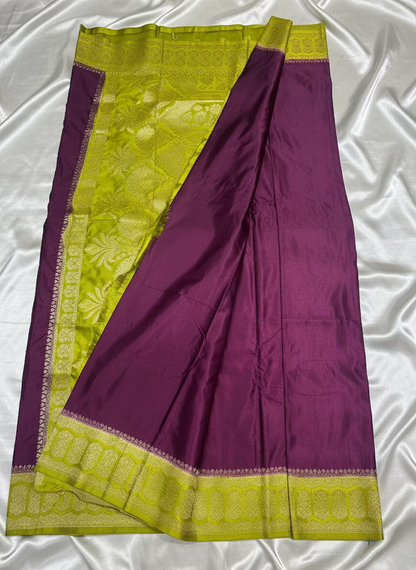 Dark Wine Banarasi Mashru Silk Saree with Geometrical Zari Pallu & Border - Traditional Wear