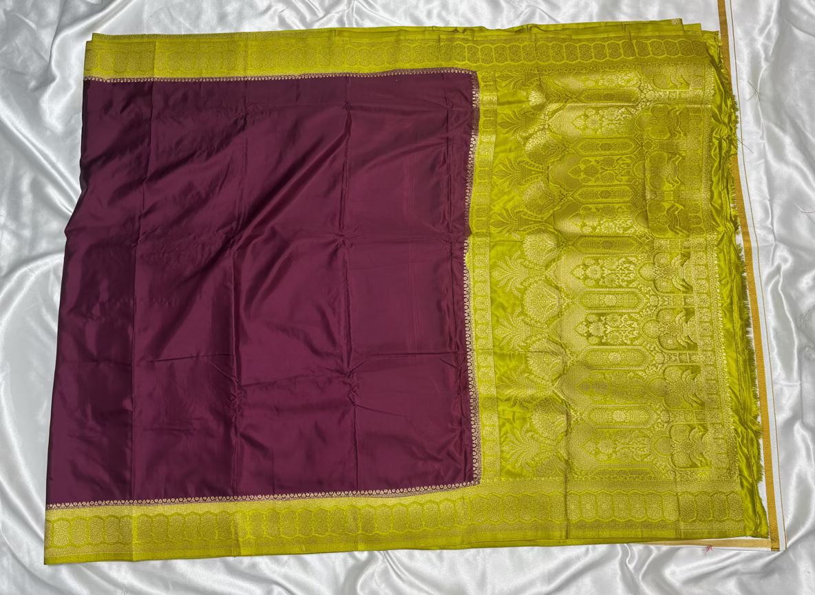 Dark Wine Banarasi Mashru Silk Saree with Geometrical Zari Pallu & Border - Traditional Wear